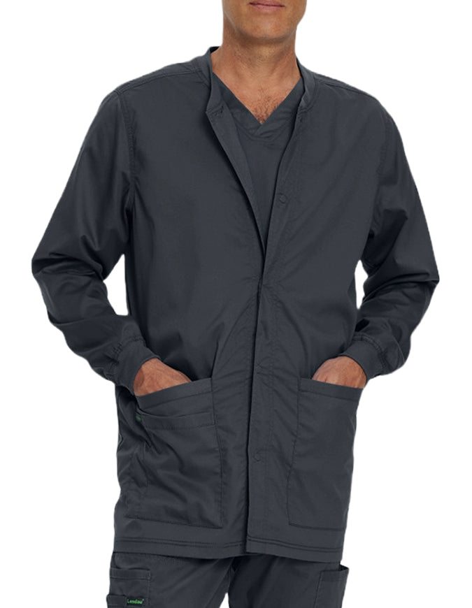 Landau Proflex Men's Knit Collar Snap Front Solid Scrub Jacket - Graphite