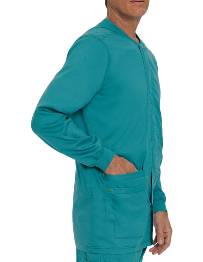 Landau Proflex Men's Knit Collar Snap Front Solid Scrub Jacket - Teal