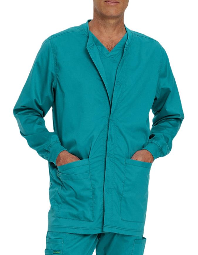 Landau Proflex Men's Knit Collar Snap Front Solid Scrub Jacket - Teal