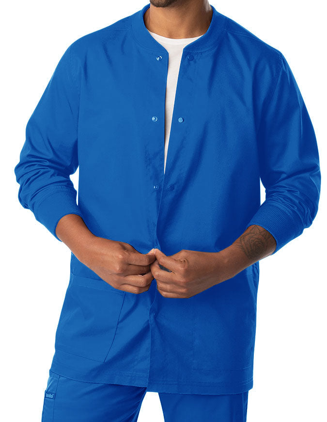 Landau Proflex Men's Knit Collar Snap Front Solid Scrub Jacket - Royal Blue