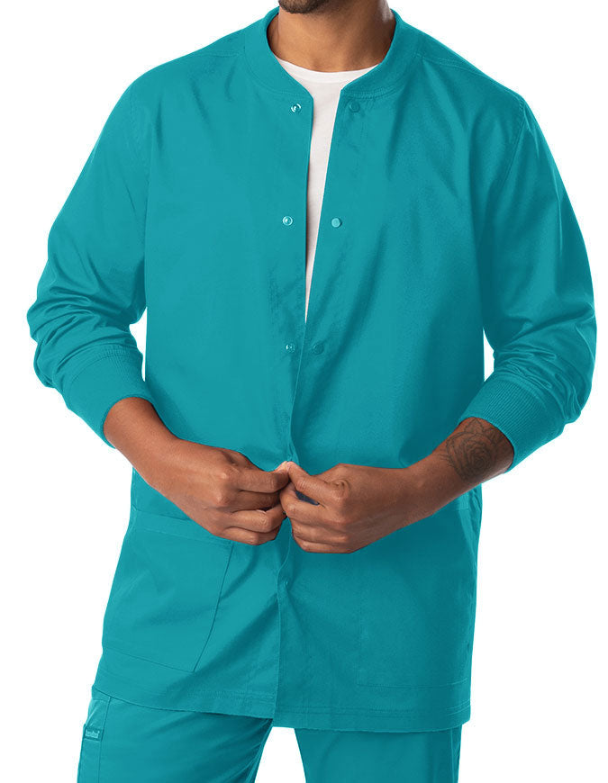 Landau Proflex Men's Knit Collar Snap Front Solid Scrub Jacket - Teal