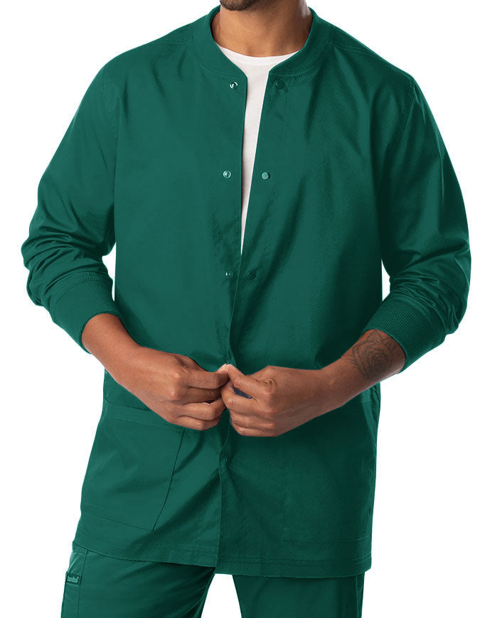 Landau Proflex Men's Knit Collar Snap Front Solid Scrub Jacket - Hunter Green