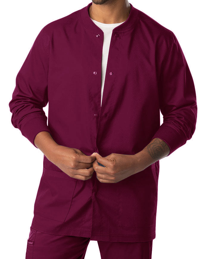 Landau Proflex Men's Knit Collar Snap Front Solid Scrub Jacket - Wine