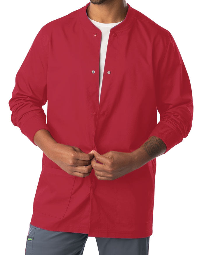 Landau Proflex Men's Knit Collar Snap Front Solid Scrub Jacket - True Red