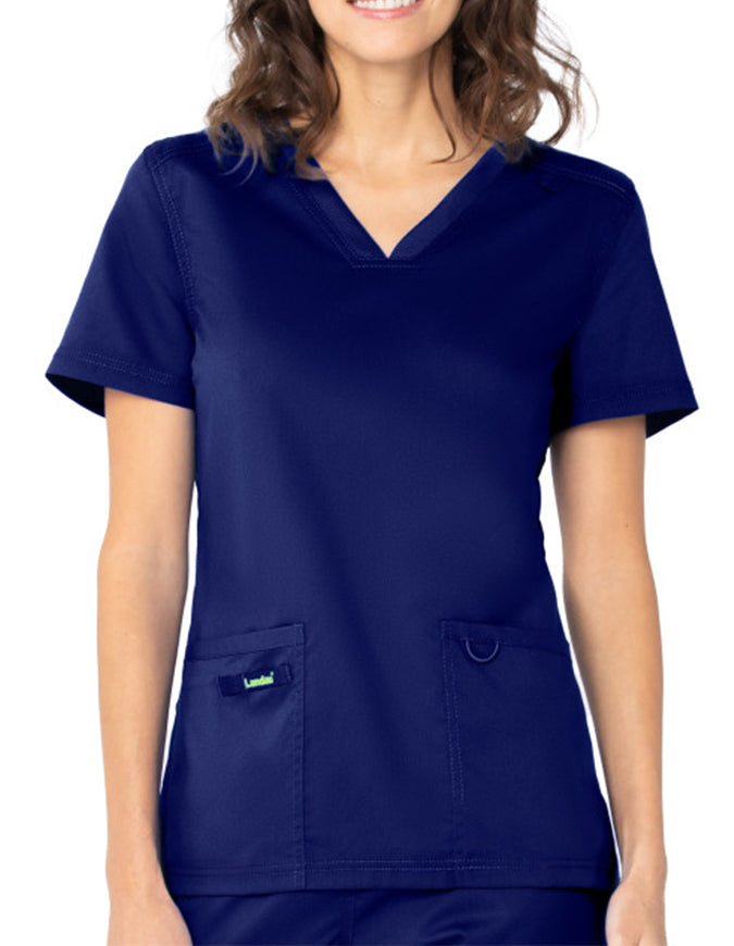 Landau ProFlex Women's V-Neck Scrub Top - True Navy