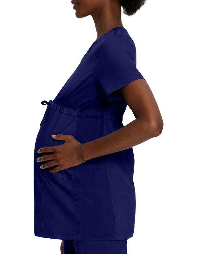 Landau Proflex Women's Maternity V-Neck Tunic Solid Scrub Top - True Navy