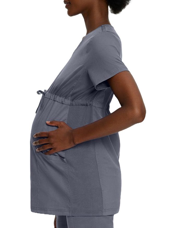 Landau Proflex Women's Maternity V-Neck Tunic Solid Scrub Top - Steel Grey