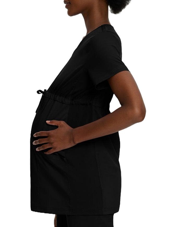 Landau Proflex Women's Maternity V-Neck Tunic Solid Scrub Top - Black