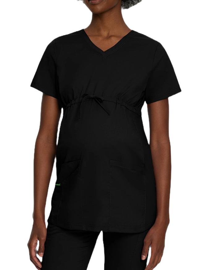 Landau Proflex Women's Maternity V-Neck Tunic Solid Scrub Top - Black