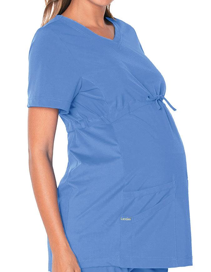 Landau Proflex Women's Maternity V-Neck Tunic Solid Scrub Top - Ciel Blue