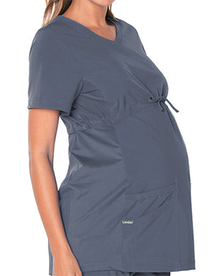 Landau Proflex Women's Maternity V-Neck Tunic Solid Scrub Top - Steel Grey