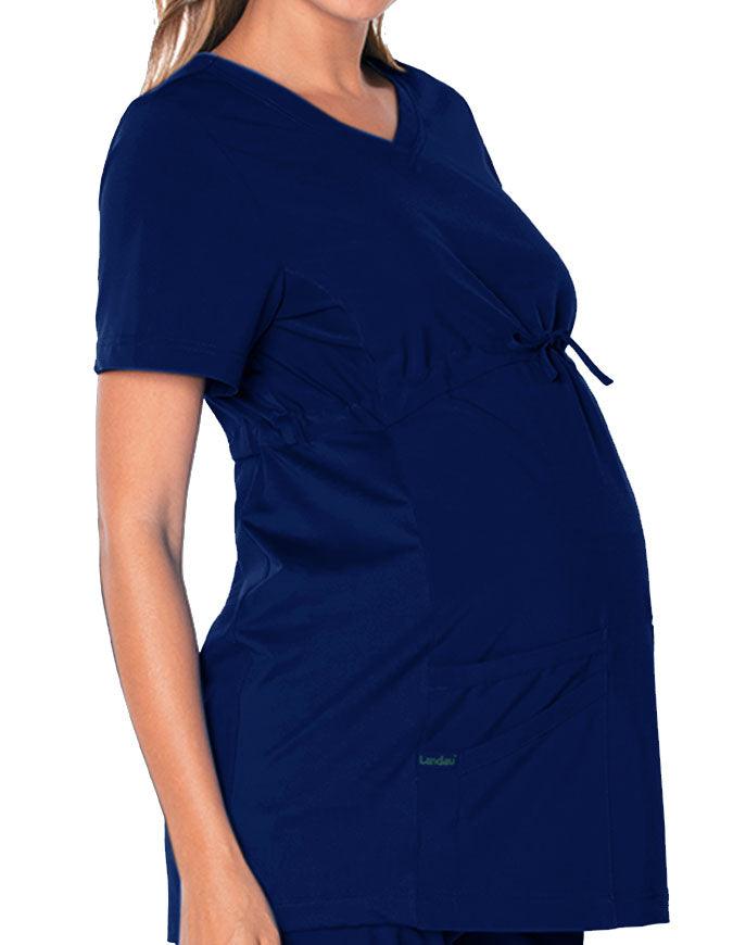 Landau Proflex Women's Maternity V-Neck Tunic Solid Scrub Top - True Navy