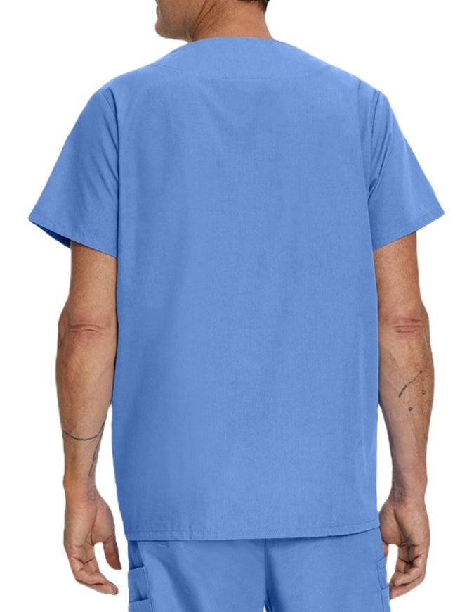 Landau Men's Multiple Pockets V-Neck Solid Nurse Scrub Top Ceil Blue