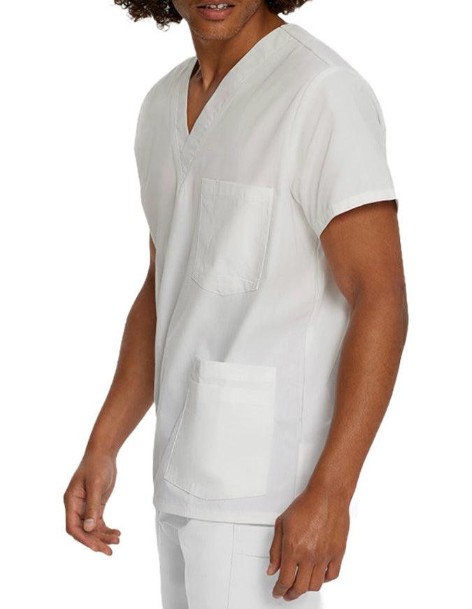 Landau Men's Multiple Pockets V-Neck Solid Nurse Scrub Top White