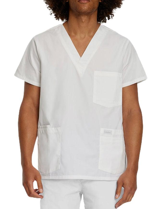 Landau Men's Multiple Pockets V-Neck Solid Nurse Scrub Top White