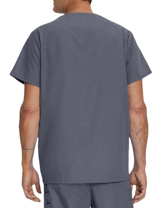 Landau Men's Multiple Pockets V-Neck Solid Nurse Scrub Top Steel Grey