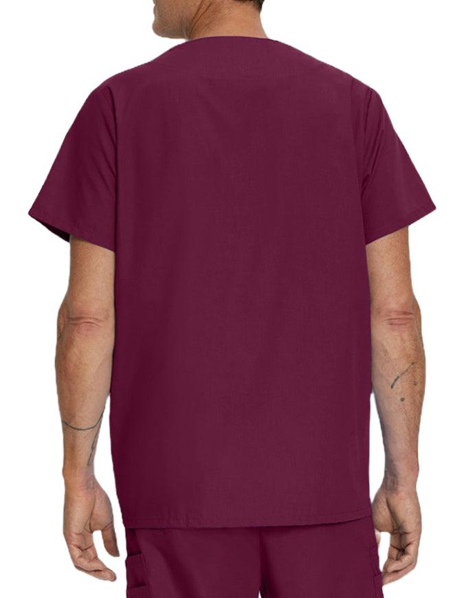 Landau Men's Multiple Pockets V-Neck Solid Nurse Scrub Top Wine