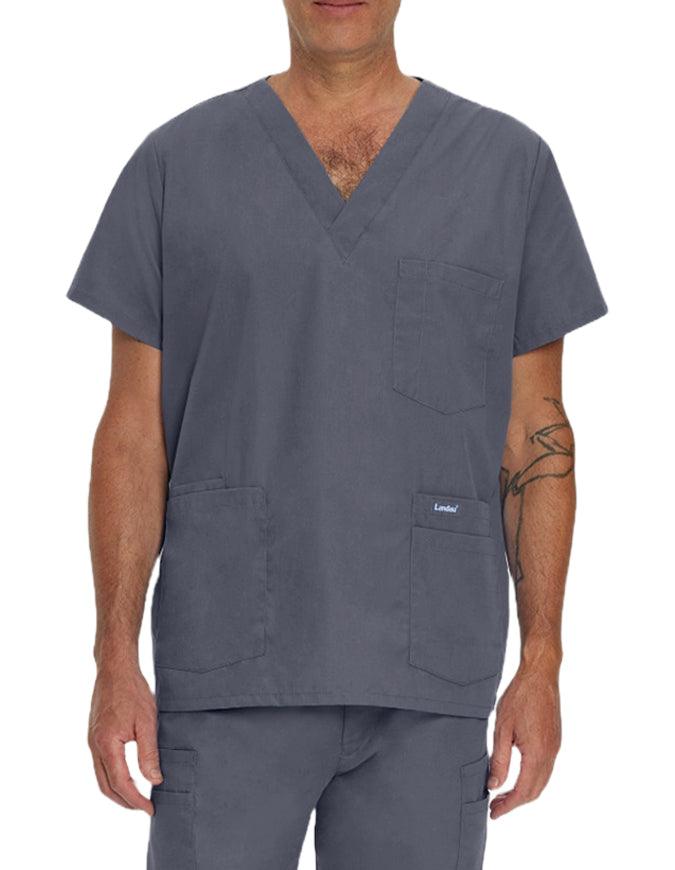 Landau Men's Multiple Pockets V-Neck Solid Nurse Scrub Top Steel Grey