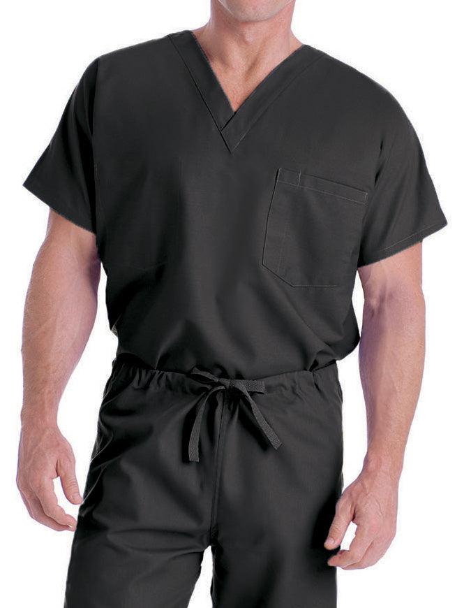 Landau 27.5 Inch Unisex Reversible V-Neck Scrub Top - Black