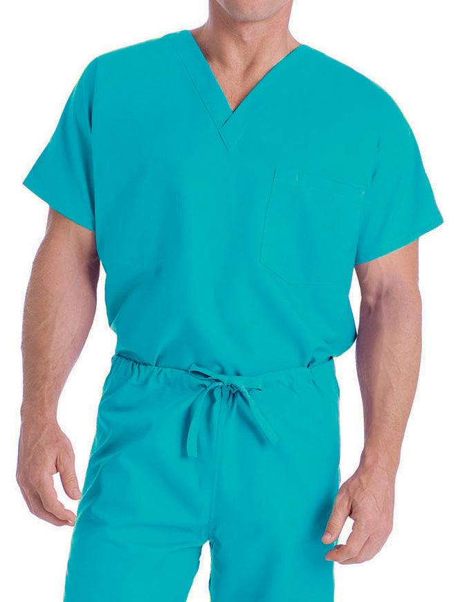 Landau 27.5 Inch Unisex Reversible V-Neck Scrub Top - Teal Blue