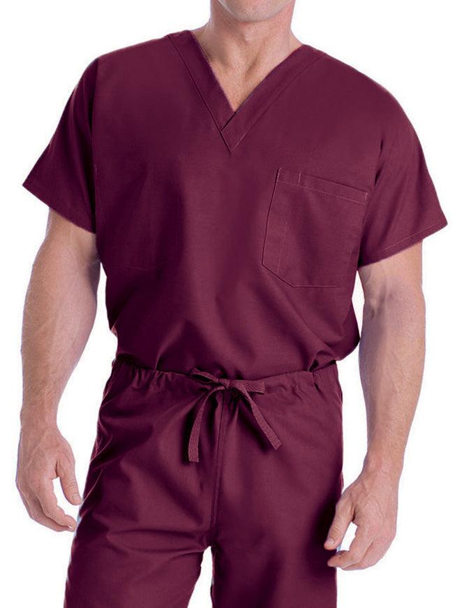 Landau 27.5 Inch Unisex Reversible V-Neck Scrub Top - Wine