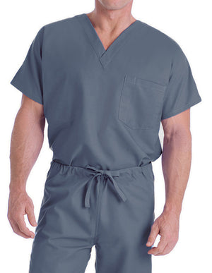 Landau 27.5 Inch Unisex Reversible V-Neck Scrub Top - Steel Grey