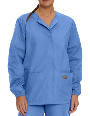 Landau Scrubzone 28 Inch Women Snap Front Warm Up Jacket - Ceil Blue