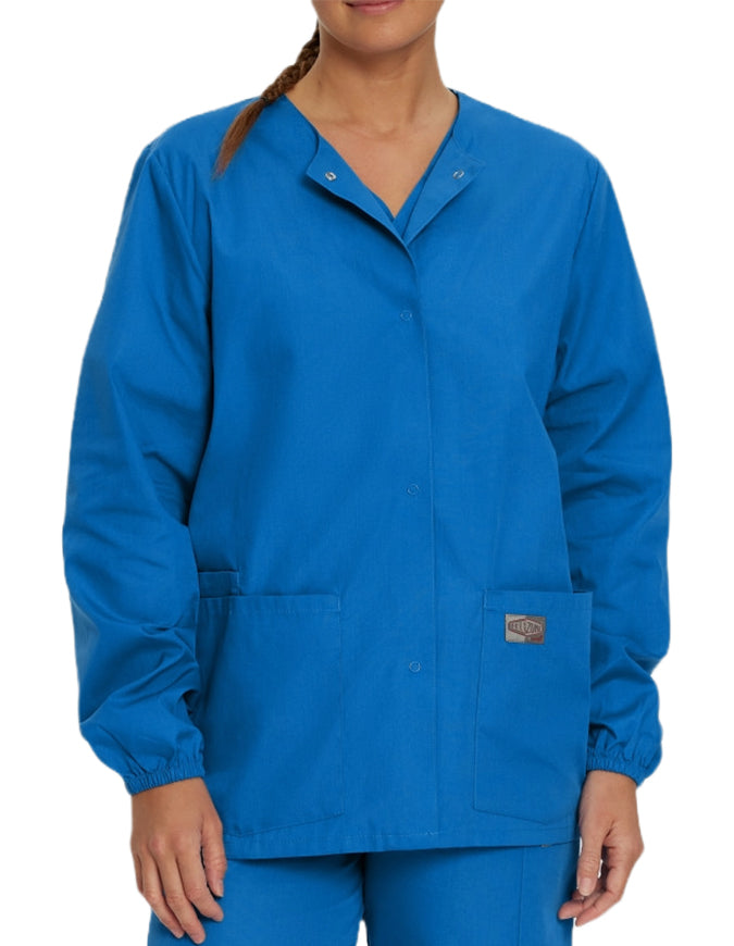 Landau Scrubzone 28 Inch Women Snap Front Warm Up Jacket - Royal