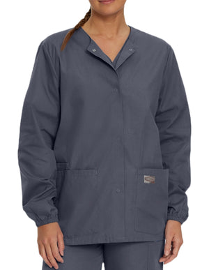 Landau Scrubzone 28 Inch Women Snap Front Warm Up Jacket - Steel Grey