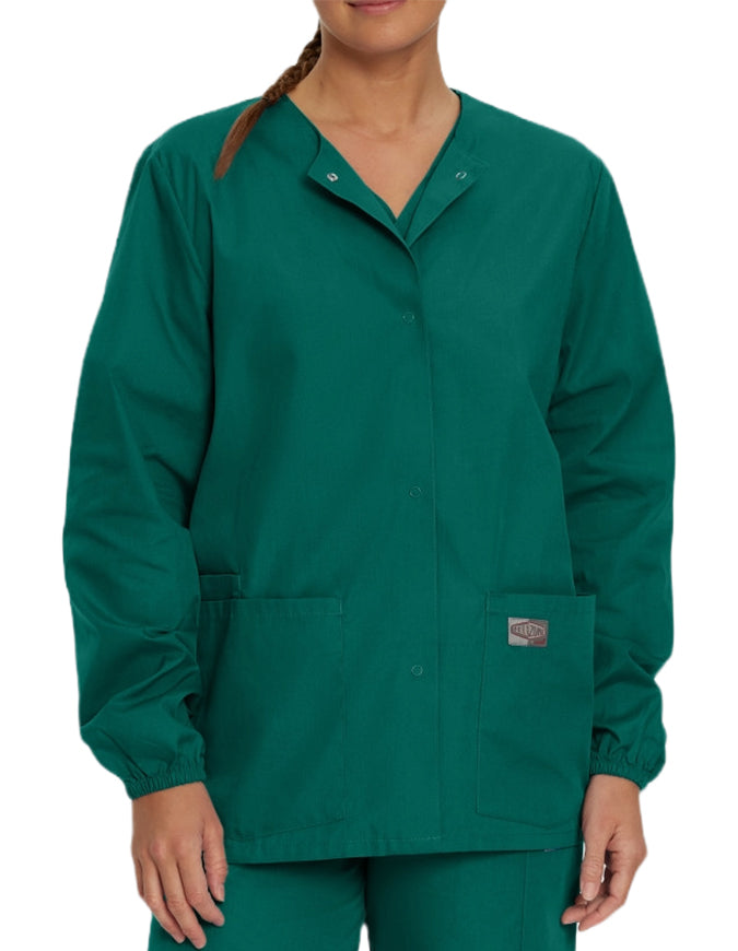 Landau Scrubzone 28 Inch Women Snap Front Warm Up Jacket - Hunter Green