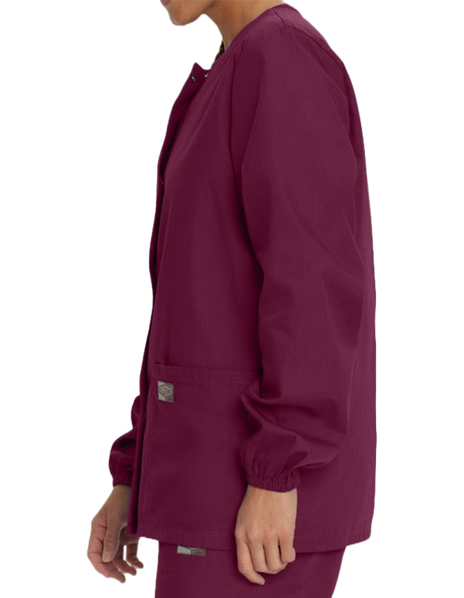 Landau Scrubzone 28 Inch Women Snap Front Warm Up Jacket - Wine