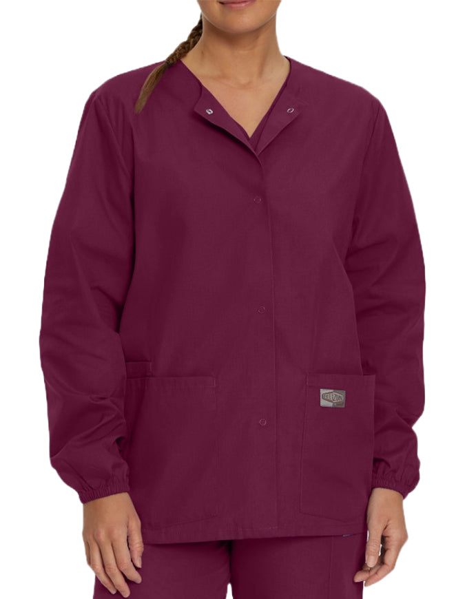 Landau Scrubzone 28 Inch Women Snap Front Warm Up Jacket - Wine