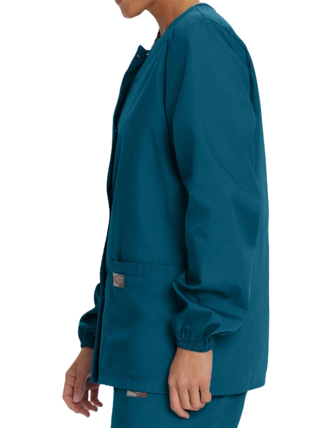 Landau Scrubzone 28 Inch Women Snap Front Warm Up Jacket - Caribbean Blue