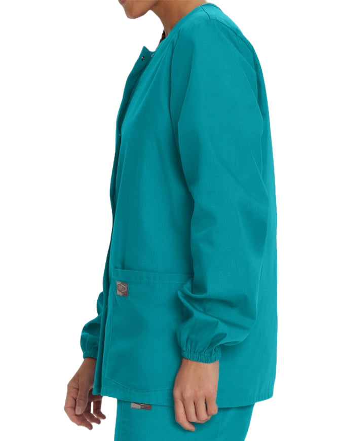 Landau Scrubzone 28 Inch Women Snap Front Warm Up Jacket - Teal Blue