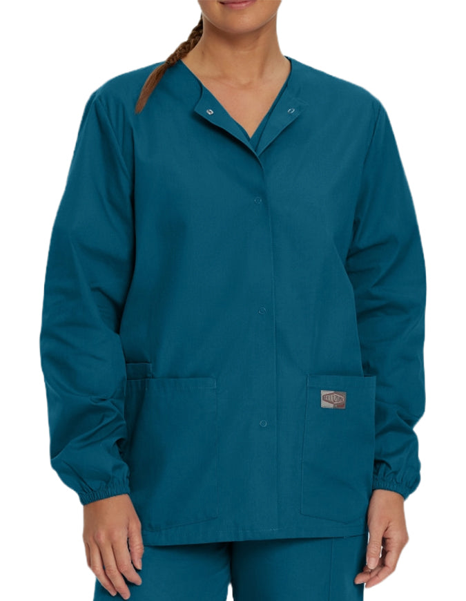 Landau Scrubzone 28 Inch Women Snap Front Warm Up Jacket - Caribbean Blue