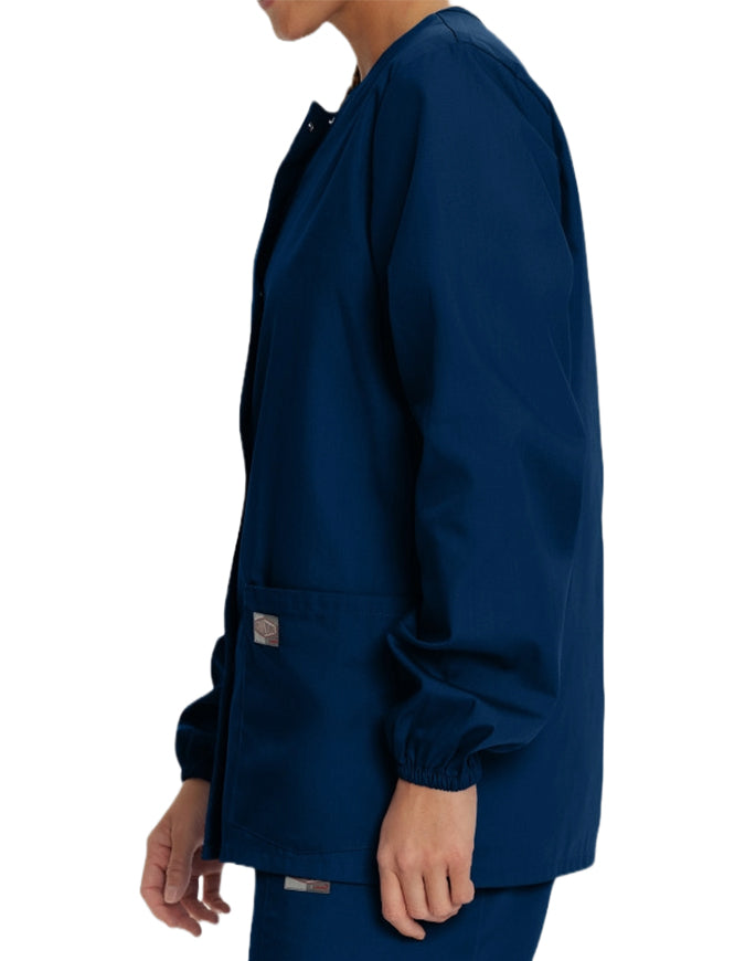 Landau Scrubzone 28 Inch Women Snap Front Warm Up Jacket - Navy