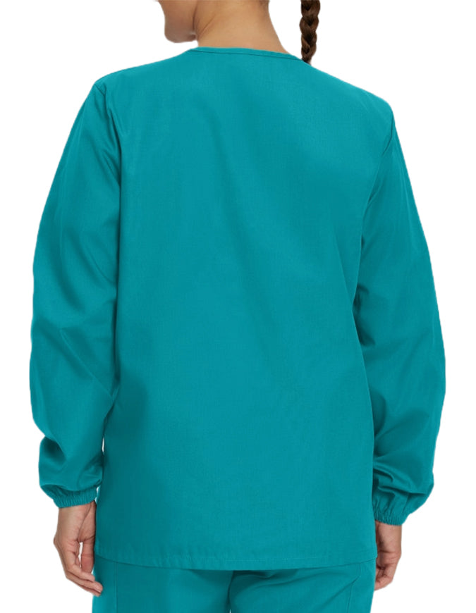 Landau Scrubzone 28 Inch Women Snap Front Warm Up Jacket - Teal Blue