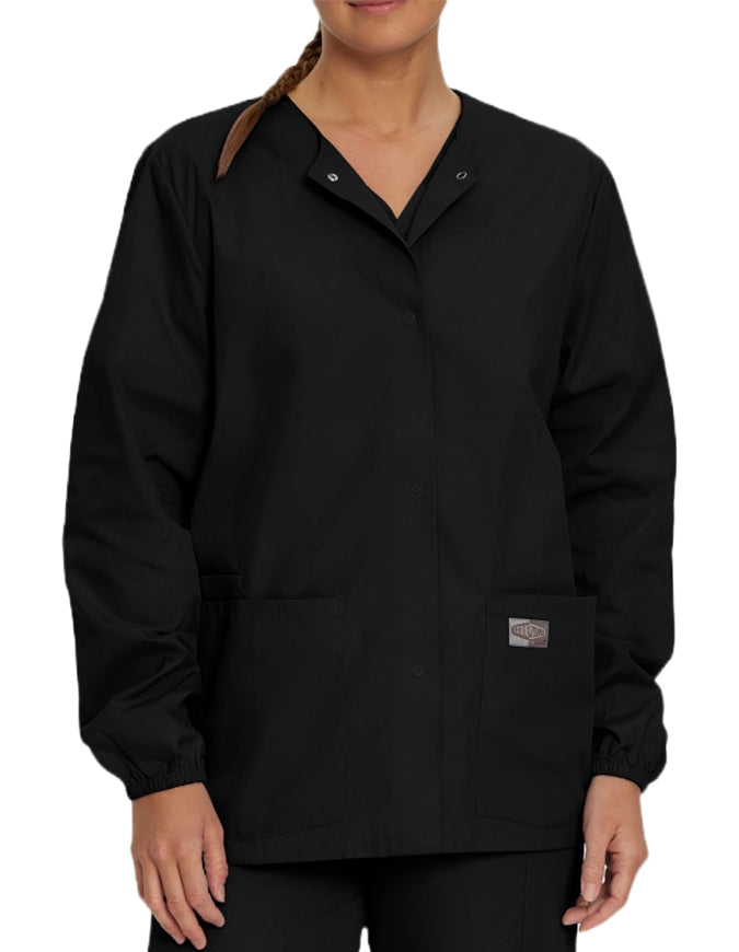 Landau Scrubzone 28 Inch Women Snap Front Warm Up Jacket - Black