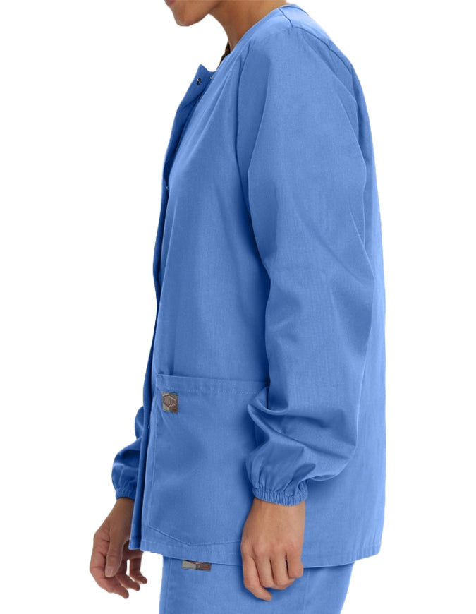 Landau Scrubzone 28 Inch Women Snap Front Warm Up Jacket - Ceil Blue