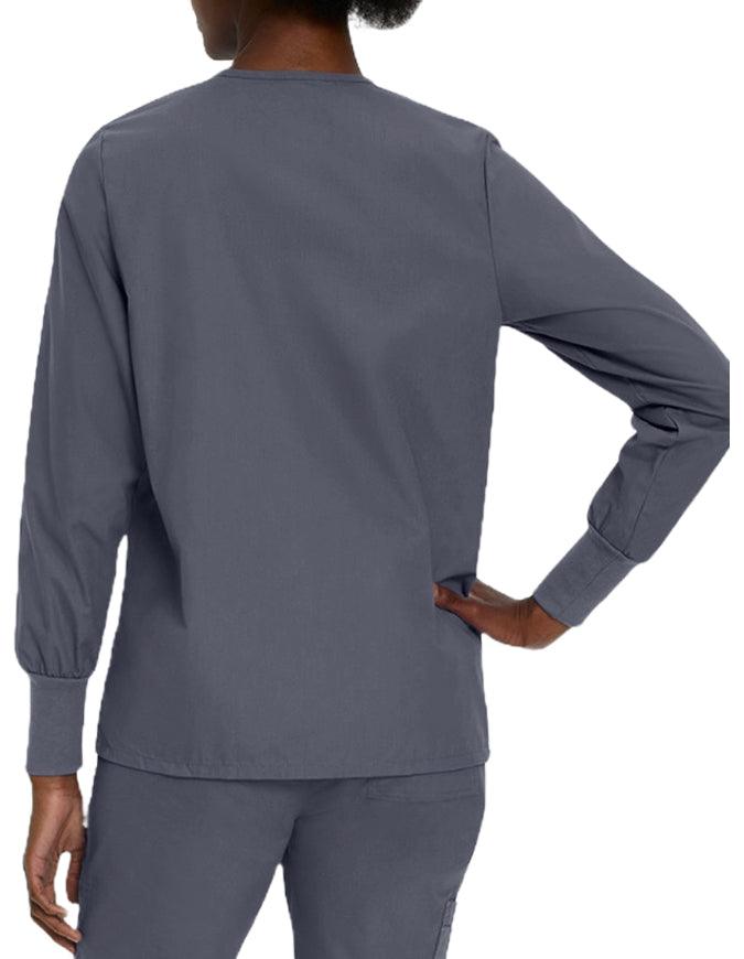 Landau 29 Inch Women's Snap Front Nursing Scrub Jacket - Steel Grey