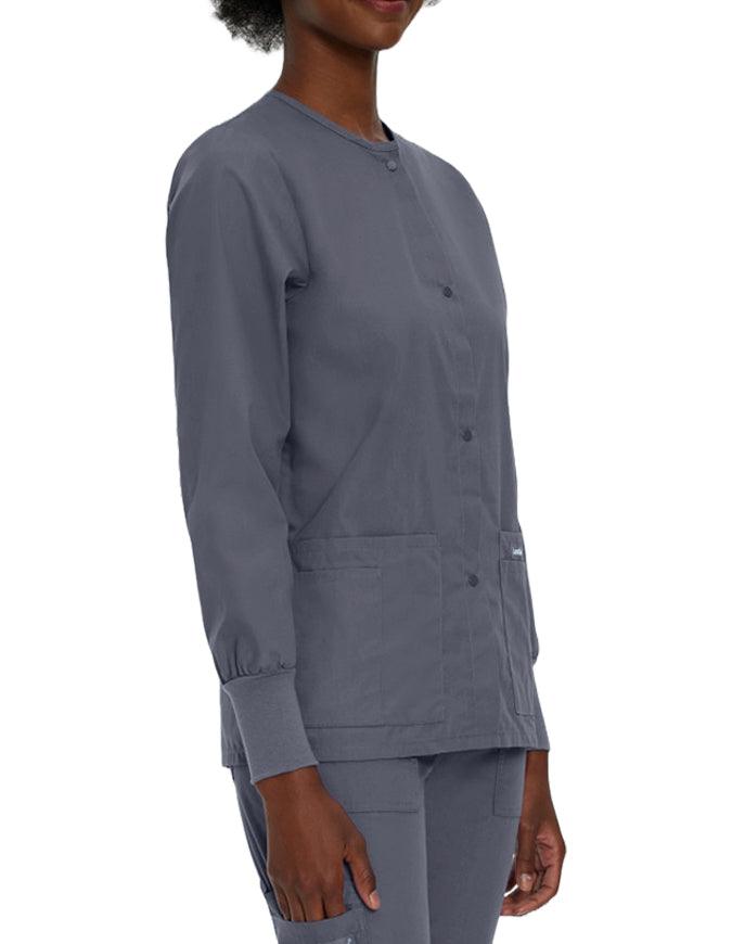 Landau 29 Inch Women's Snap Front Nursing Scrub Jacket - Steel Grey