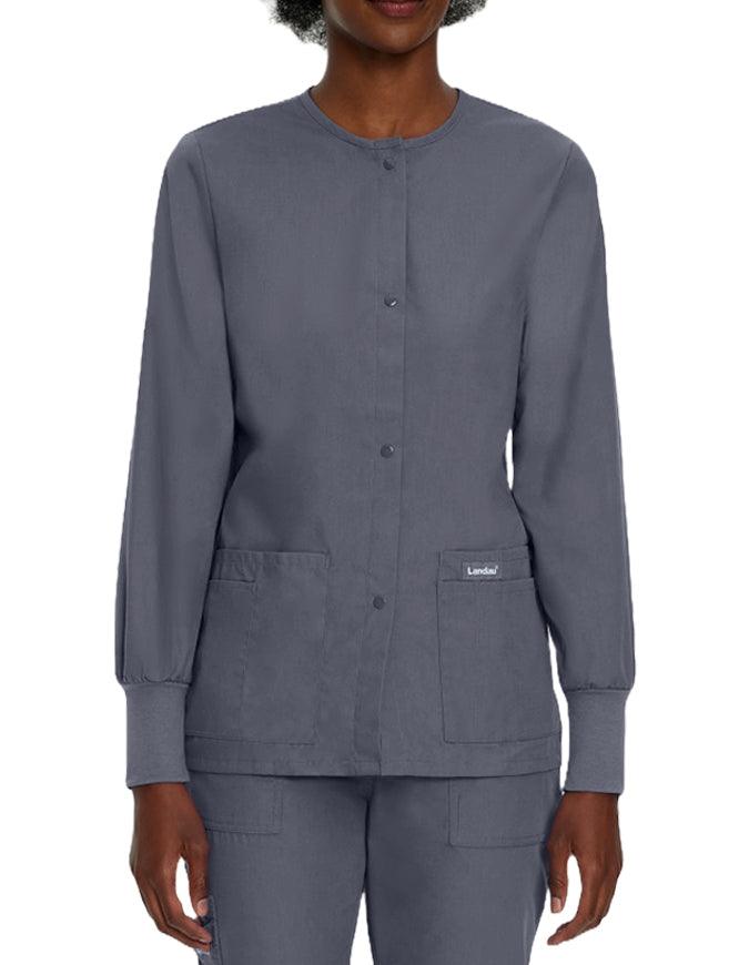 Landau 29 Inch Women's Snap Front Nursing Scrub Jacket - Steel Grey