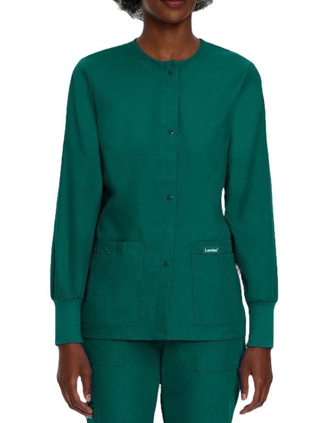 Landau 29 Inch Women's Snap Front Nursing Scrub Jacket - Hunter Green