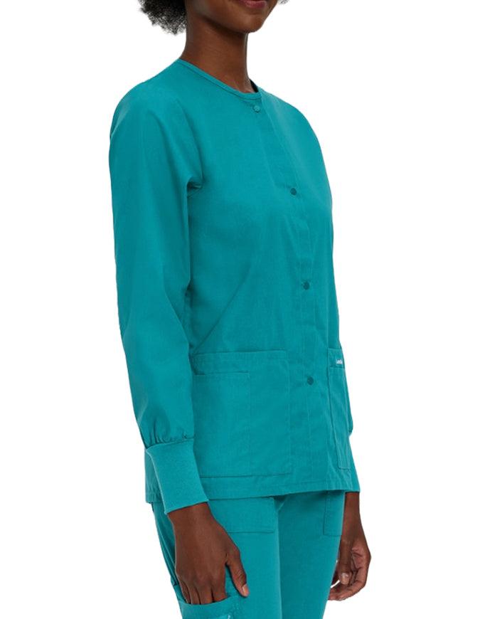 Landau 29 Inch Women's Snap Front Nursing Scrub Jacket - Teal Blue