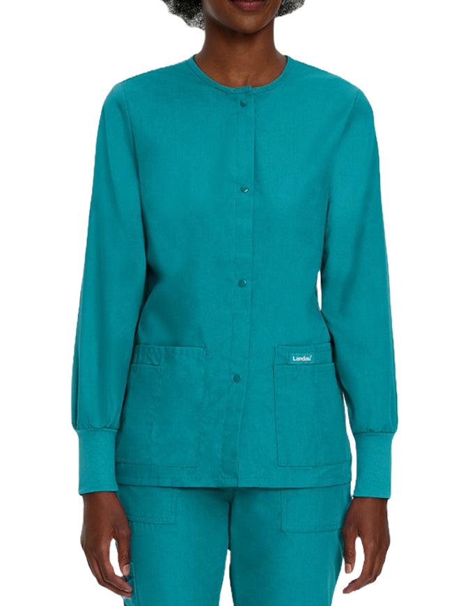 Landau 29 Inch Women's Snap Front Nursing Scrub Jacket - Teal Blue