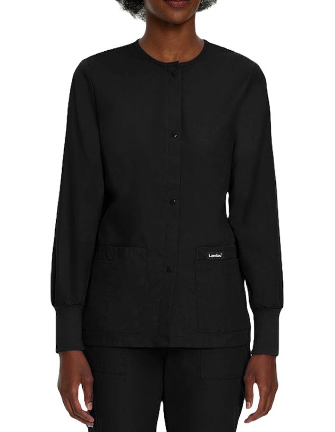 Landau 29 Inch Women's Snap Front Nursing Scrub Jacket - Black