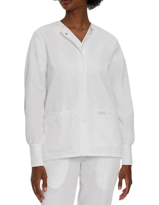 Landau 29 Inch Women's Snap Front Nursing Scrub Jacket - White