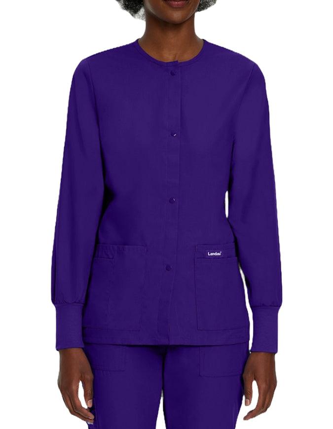 Landau 29 Inch Women's Snap Front Nursing Scrub Jacket - Grape