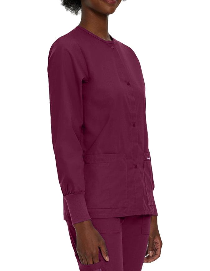 Landau 29 Inch Women's Snap Front Nursing Scrub Jacket - Wine