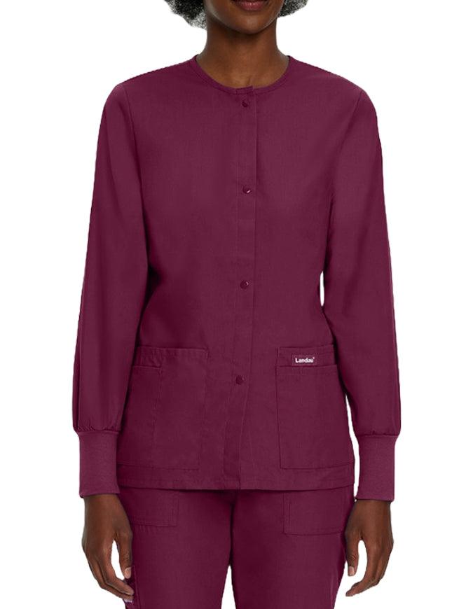 Landau 29 Inch Women's Snap Front Nursing Scrub Jacket - Wine